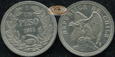 Чили. 1 песо. 1933 (aUnc)