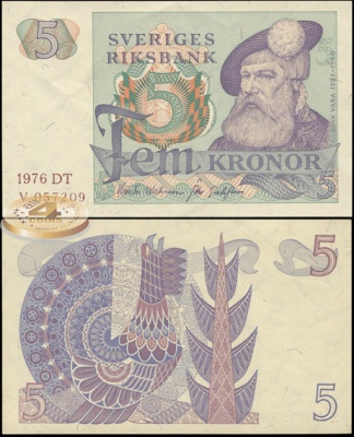 Швеция. 5 крон (Unc) 1976