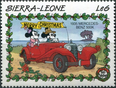 Сьерра-Леоне. 1989. Автомобиль Mercedes-Benz 500K (1935) (Почтовая марка. MNH OG)