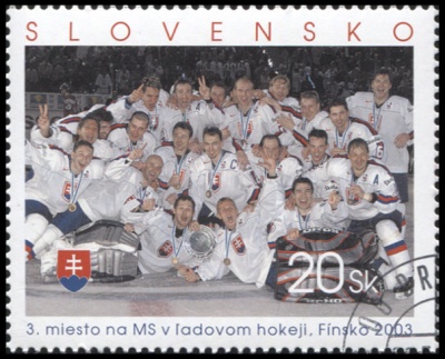 Словакия. 2003. 3-е место на Чемпионате Мира по Хоккею . Финляндия 2003 (П. марка. CTO Гашеная)