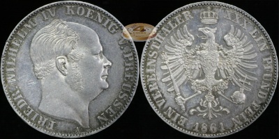 Германия (Пруссия). Монета 1 союзный талер. 1861.A (AKS.78. aUnc. Серебро)
