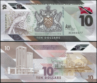 Тринидад и Тобаго. Банкнота 10 долларов. 2020. Unc. Пластик. Кат.# P.NL