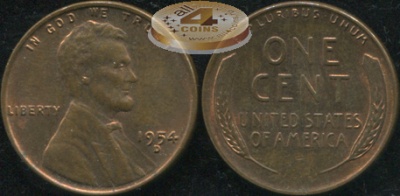 США. 1 цент. 1954.D (Unc)