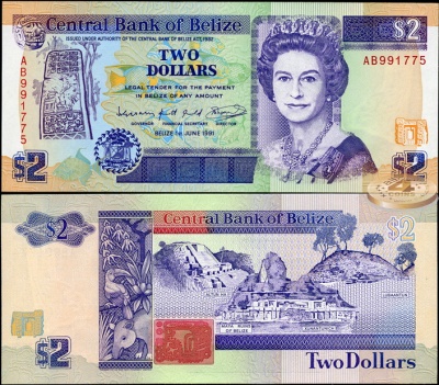 Белиз. 2 доллара (Unc) 1991