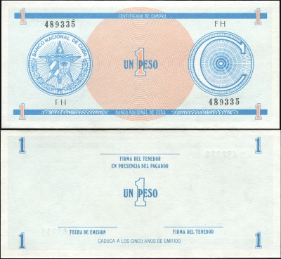 Куба Банкнота 1 песо ND (1987) Unc Бумага Кат# P.FX11a