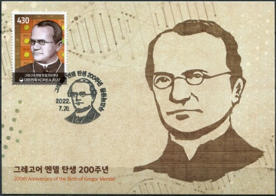 Южная Корея. 2022. 100-летие со дня рождения биолога Грегора Менделя (Картмаксимум. Mint)