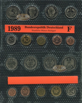 Германия (ФРГ). Официальный набор (Unc. 9 монет) 1989.F