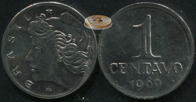 Бразилия. Монета 1 центаво. 1969 (KM#575.2. Unc)