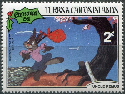 Теркс и Кайкос. 1981. Братец Кролик прогуливается по лесу (Почтовая марка. MNH OG)