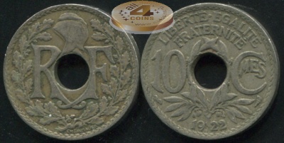 Франция. 10 сантимов. 1922 (VF)