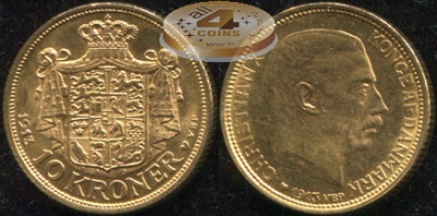 Дания. 10 крон. 1913 (Unc. Золото)