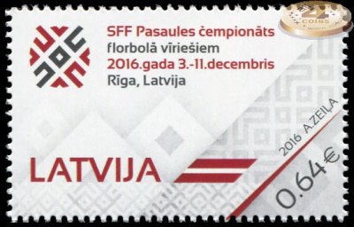 Латвия. 2016. Мужской Чемпионат Мира по Флорболу (Почтовая марка. MNH OG)