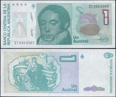 Аргентина. Банкнота 1 аустрал. ND(1986). Unc. Бумага. Кат.# P.323b [Serie C]