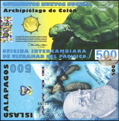 Галапагосские о-ва. Банкнота 500 новых сукров. 23.09.2011. Unc. Пластик. Кат# P.NL
