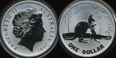 Австралия. 1 доллар. Кенгуру. 2007 (Frosted Unc)