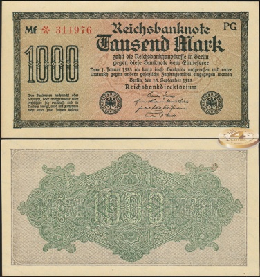 Германия (Веймарская респ.). 1000 марок (Unc) 1922