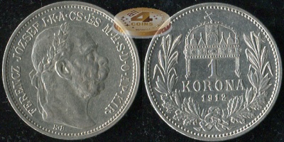 Австро-Венгрия (Венгрия). 1 корона. 1912 (Unc. Серебро)