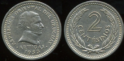 Уругвай. 2 сентезимо. 1953
