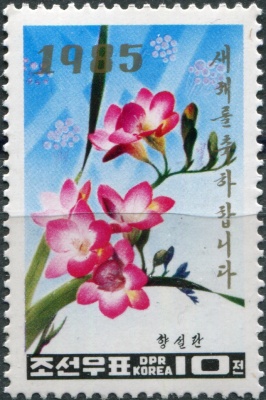 КНДР. 1985. Новый год. Фрезия надломленная (Freesia refracta) (Почтовая марка. MNH OG)