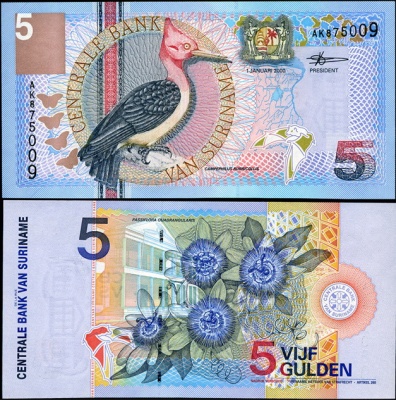 Суринам. 5 гульденов (Unc) 2000