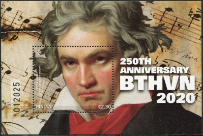 Мальта. 2020. 250-летие со дня рождения Людвига ван Бетховена (1770-1827) (Почтовый блок. MNH OG)