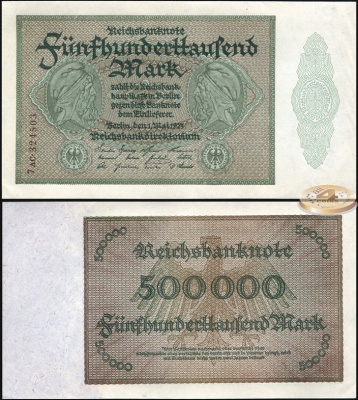 Германия /Веймарская респ./. 500000 марок (Unc) 1923
