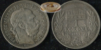 Австро-Венгрия (Венгрия). 1 корона. 1896 (VF+. Серебро)