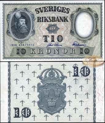 Швеция. 10 крон (Unc) 1958
