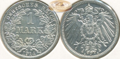 Германия [Кайзер Райх]. 1 марка. 1914.A (Unc. Серебро)