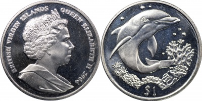 Британские Виргинские о-ва. Монета 1 доллар. 2004 (KM#286. Unc) Дельфин Афалина