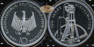 Германия (ФРГ). 10 марок. 1997 F (Proof. Серебро)