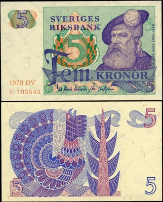 Швеция. 5 крон (Unc) 1978
