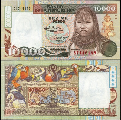 Колумбия. Банкнота 10000 песо. 1993. Unc. Бумага. Кат# P.437A