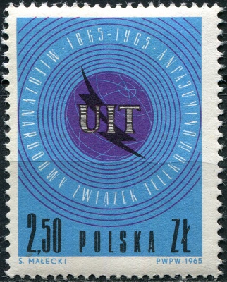 Польша. 1965. 100 лет Международному союзу электросвязи (ITU) (Почтовая марка. MNH OG)