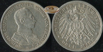 Германия (Пруссия). 3 марки. 1914.A (aXF. Серебро)