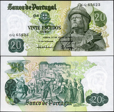 Португалия. 20 эскудо (Unc) 1971