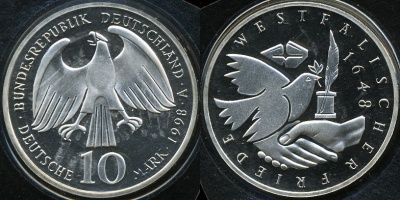 Германия (ФРГ). 10 марок. 1998 (A) (Proof. Серебро)