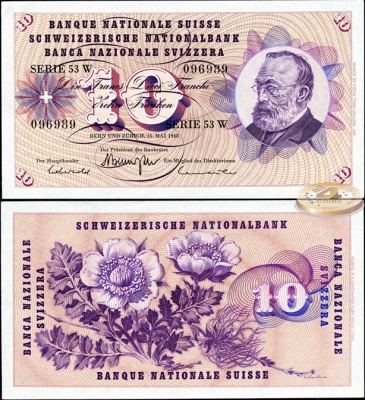 Швейцария. 10 франков (Unc) 1968