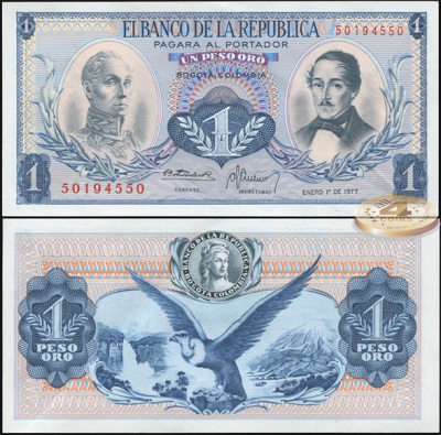 Колумбия. 1 песо оро (Unc) 1977