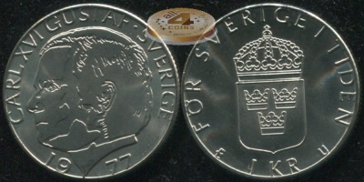 Швеция. 1 крона. 1977 (Unc)