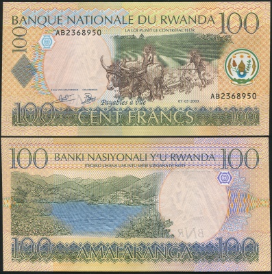 Руанда. Банкнота 100 франков. 01.05.2003. Unc. Бумага. Кат# P.29a