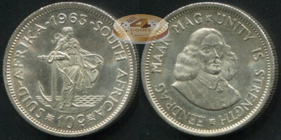 ЮАР. 10 центов. 1963 (Unc/aUnc+. Серебро)
