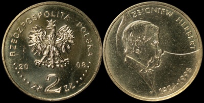 Польша. 2 злотых. 2008 (Unc) Збигнев Херберт (1924-1998)
