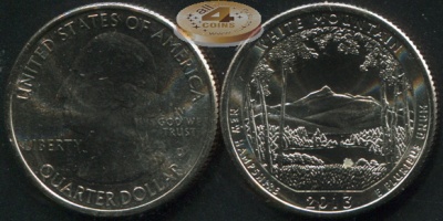 США. Монета 25 центов [Квотер]. 2013.D (KM#542. Unc) White Mountain [New Hampshire]