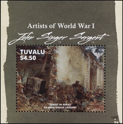 Тувалу. 2015. "Улица в Аррасе". Джон Сингер Сарджент (Блок. MNH OG)