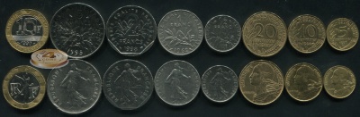 Франция. Набор №2 (8 монет. 1 биметалл) 1960-2001