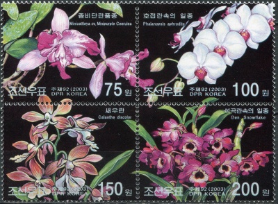 КНДР. 2003. Орхидеи (Квартблок. MNH OG)
