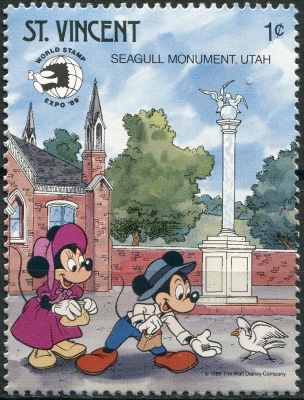 Сент-Винсент. 1989. Диснеевские персонажи. Памятник чайке, Юта (Почтовая марка. MNH OG)