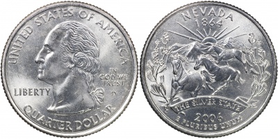 США. Монета 25 центов [Квотер]. 2006.D (KM#382. Unc) Невада