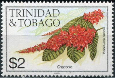 Тринидад и Тобаго. 1989. Цветы. Варшевичия алая (Почтовая марка. MNH OG)